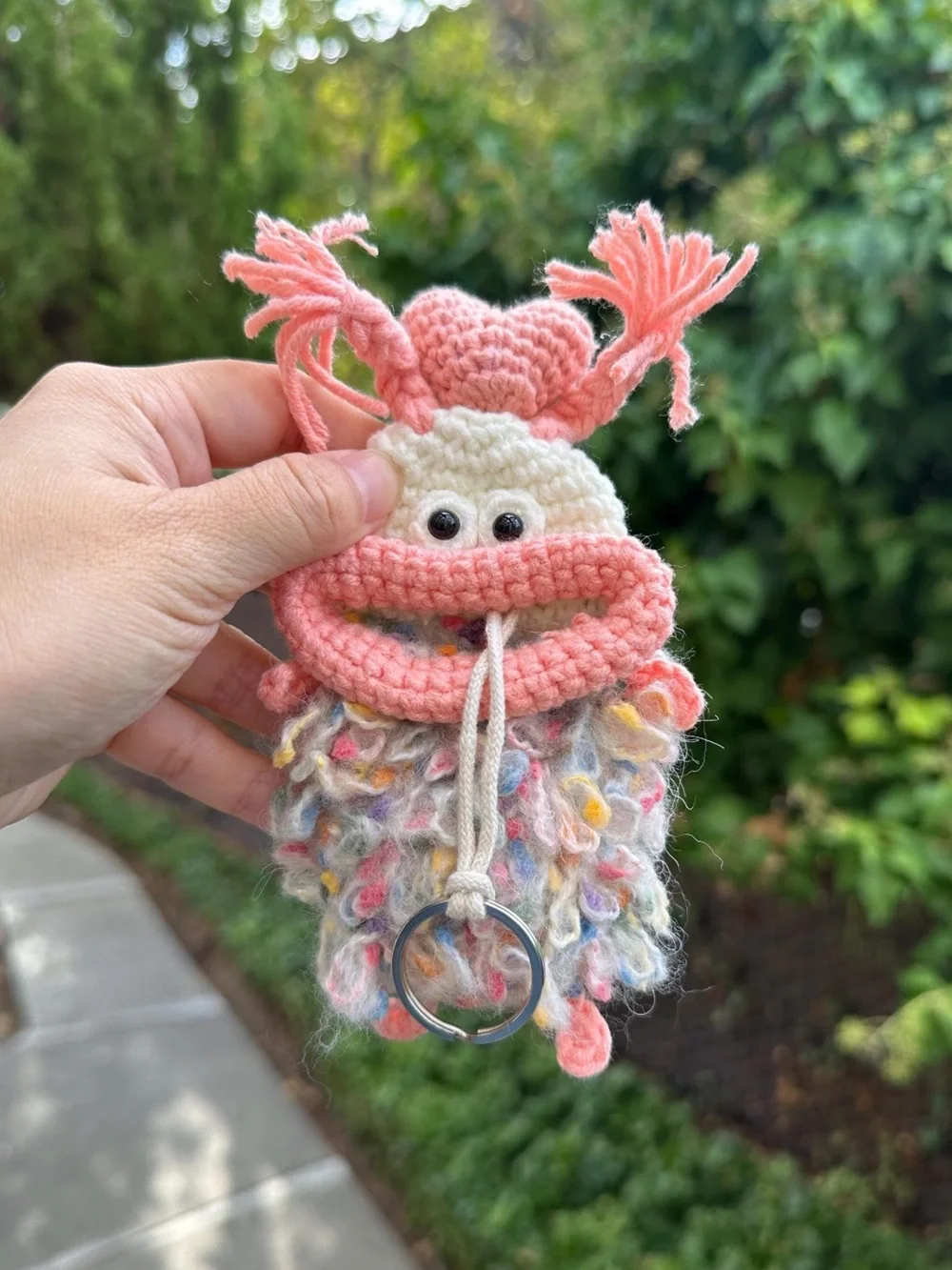 Handmade Crochet Pink Monster Key Pouch